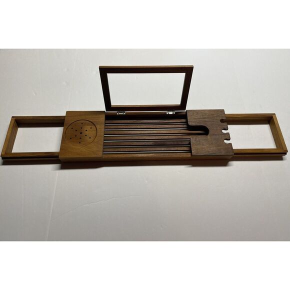 Blissful Bath‎ Teak Tub Caddy Expandable Tray Organizer Book Holder - Picture 1 of 9